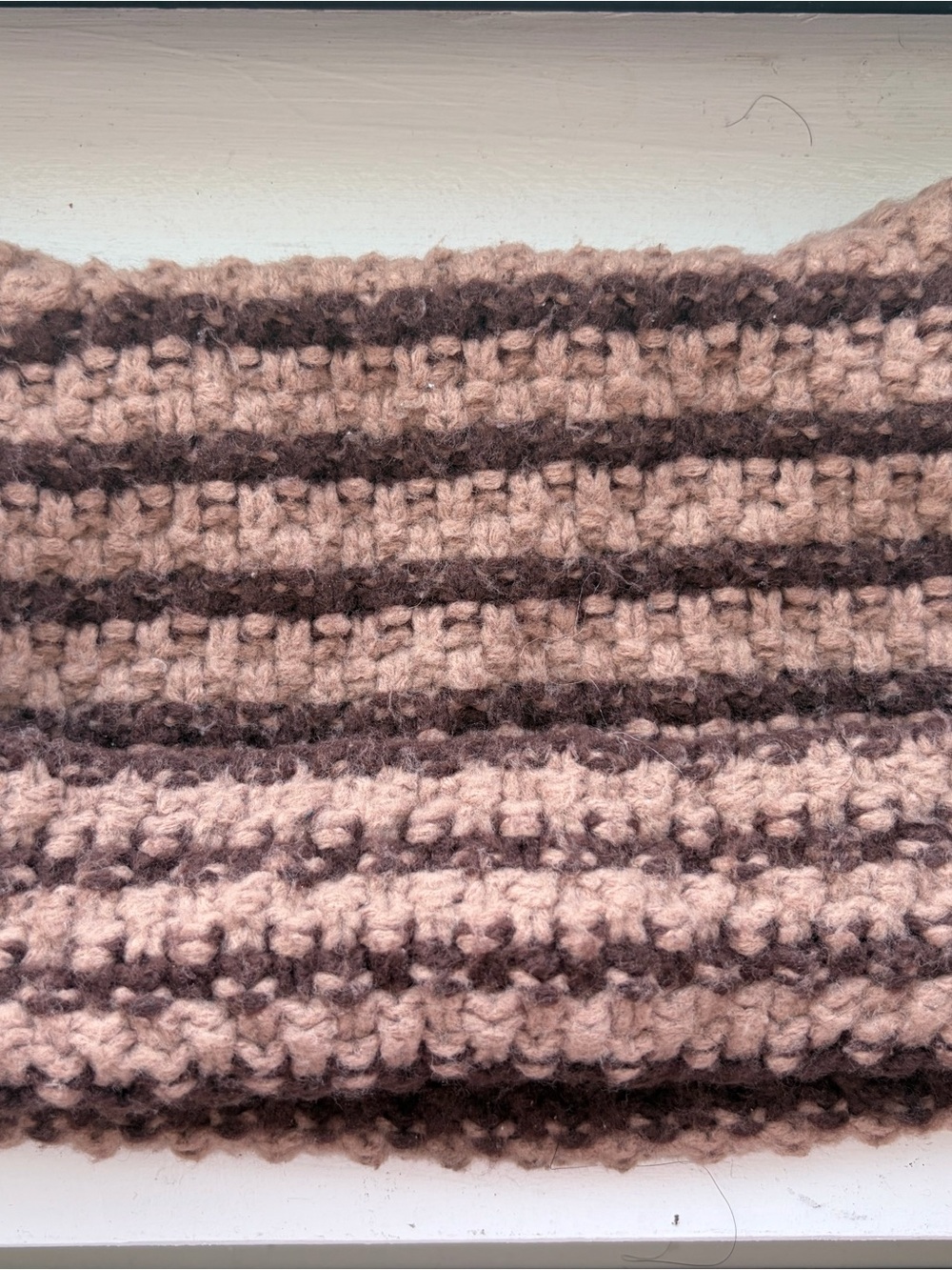 Hand-Knit Striped Scarf in Mauve and Chocolate